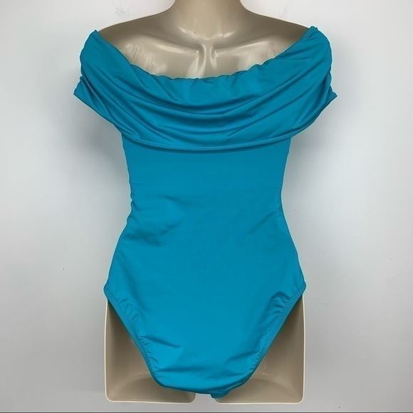 TRINA Turk Turquoise Twisted Bodice One Piece Swimsuit NWT Size 6 - Picture 4 of 10